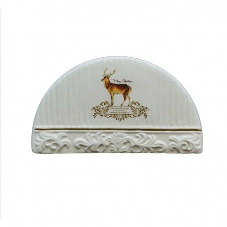 Porta Tovaglioli in Ceramica Bianca con Renna H.7 cm
