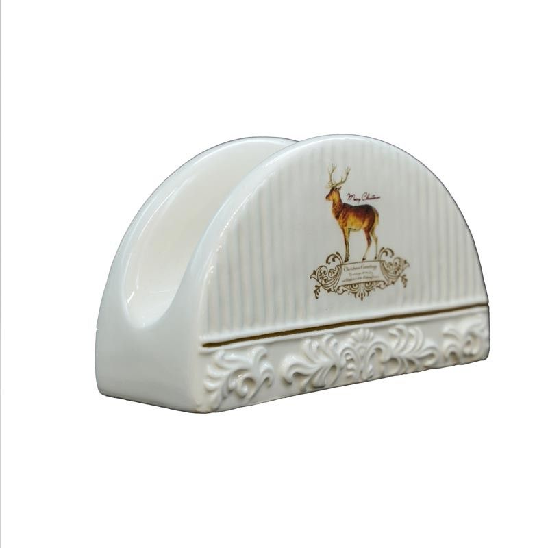 Porta Tovaglioli in Ceramica Bianca con Renna H.7 cm