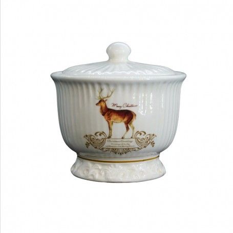 Contenitore Piccolo in Ceramica Bianca con Renna H.10 cm