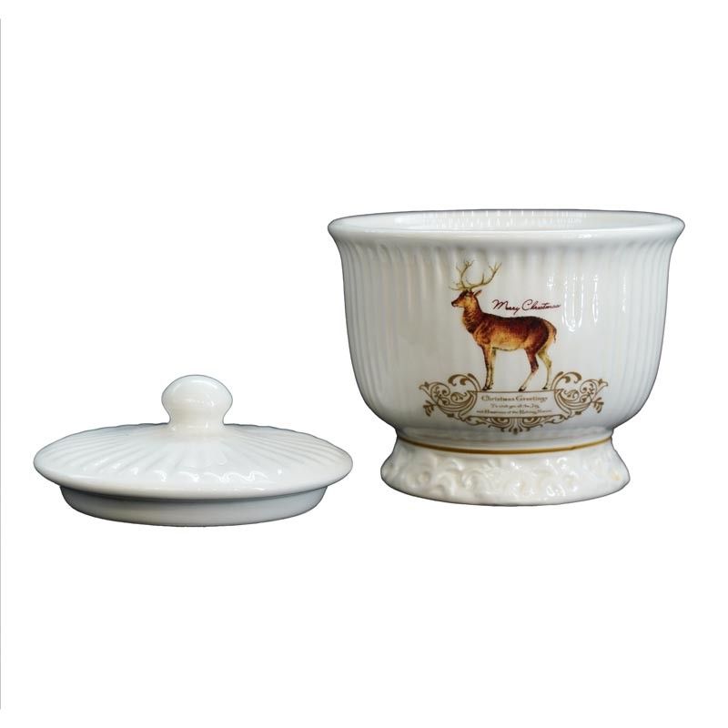 Contenitore Piccolo in Ceramica Bianca con Renna H.10 cm