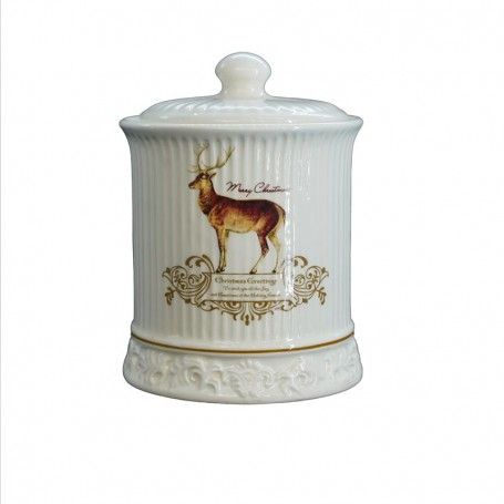 Contenitore in Ceramica Bianca con Renna H.13,5 cm