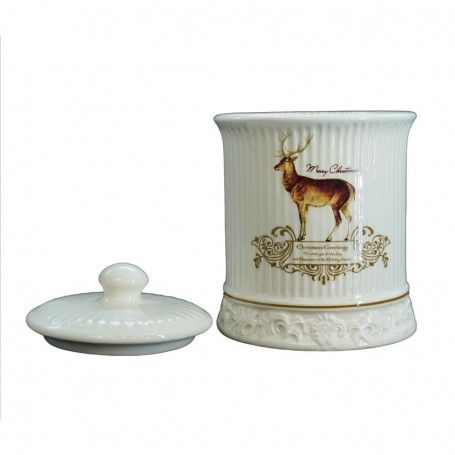 Contenitore in Ceramica Bianca con Renna H.13,5 cm