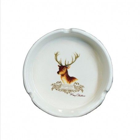 Posacenere in Ceramica Bianca con Renna D.11 cm