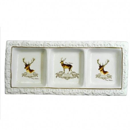 Piatto da Portata Rettangolare in Ceramica Bianca con Renna