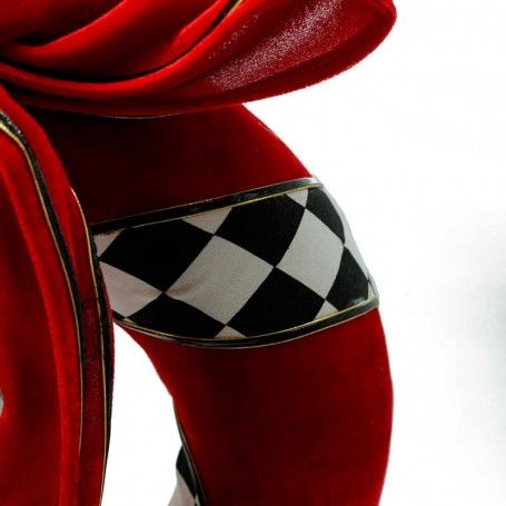 Corona Natalizia di Stoffa Rossa con Nastro a Scacchi D.36xP.8 cm