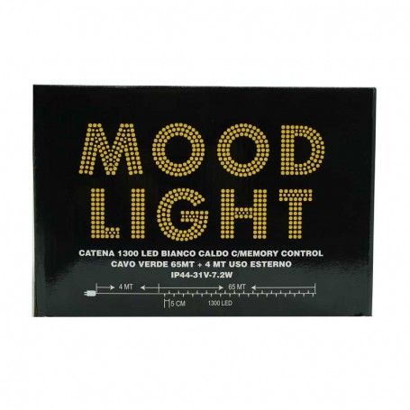 Catena 1300 Luci Led Bianco Caldo con Memory Control con Cavo Verde 65 metri Uso Esterno