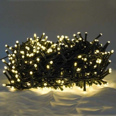 Catena 1300 Luci Led Bianco Caldo con Memory Control con Cavo Verde 65 metri Uso Esterno