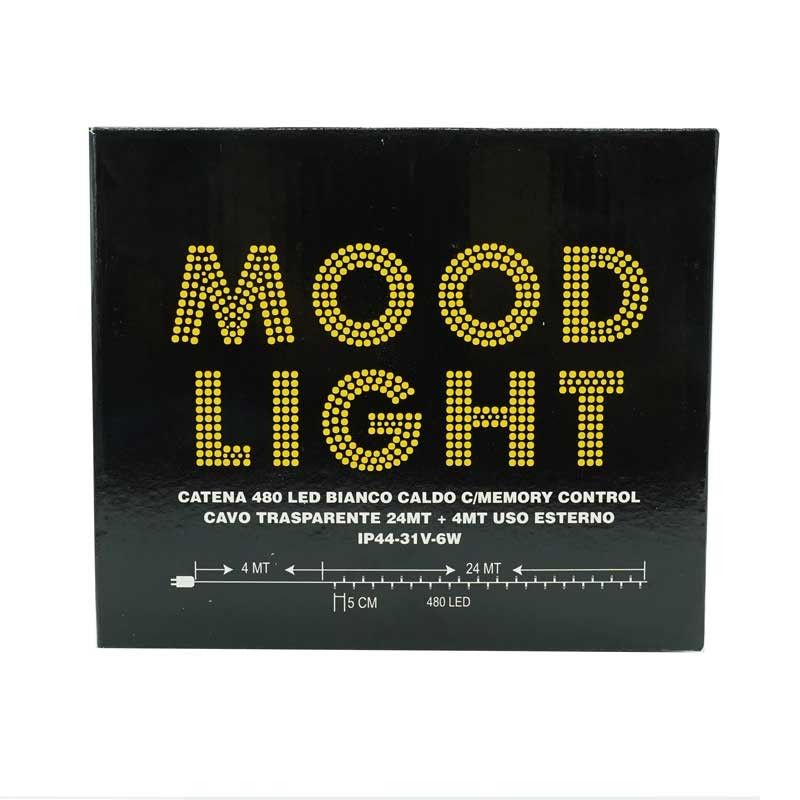 Catena Memory Control con 480 Luci Led Bianco Caldo con Cavo Trasparente 24 metri, Uso Esterno