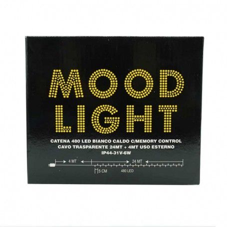 Catena Memory Control con 480 Luci Led Bianco Caldo con Cavo Trasparente 24 metri, Uso Esterno