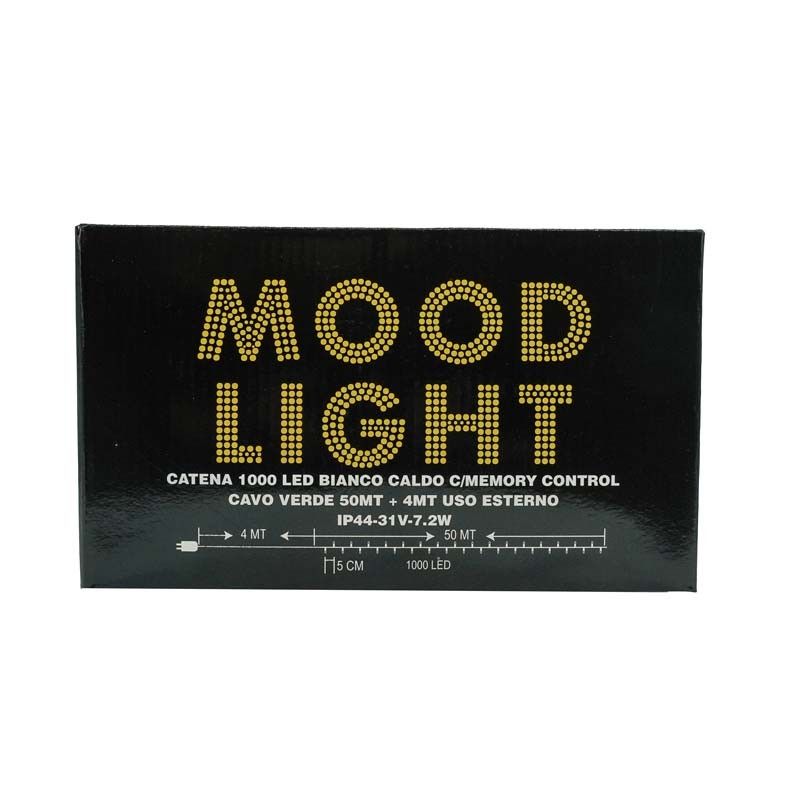 Catena Memory Control con 1000 Luci Led Bianco Caldo con Cavo Verde 50 metri, Uso Esterno