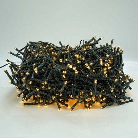 Catena Memory Control con 1000 Luci Led Bianco Caldo con Cavo Verde 50 metri, Uso Esterno