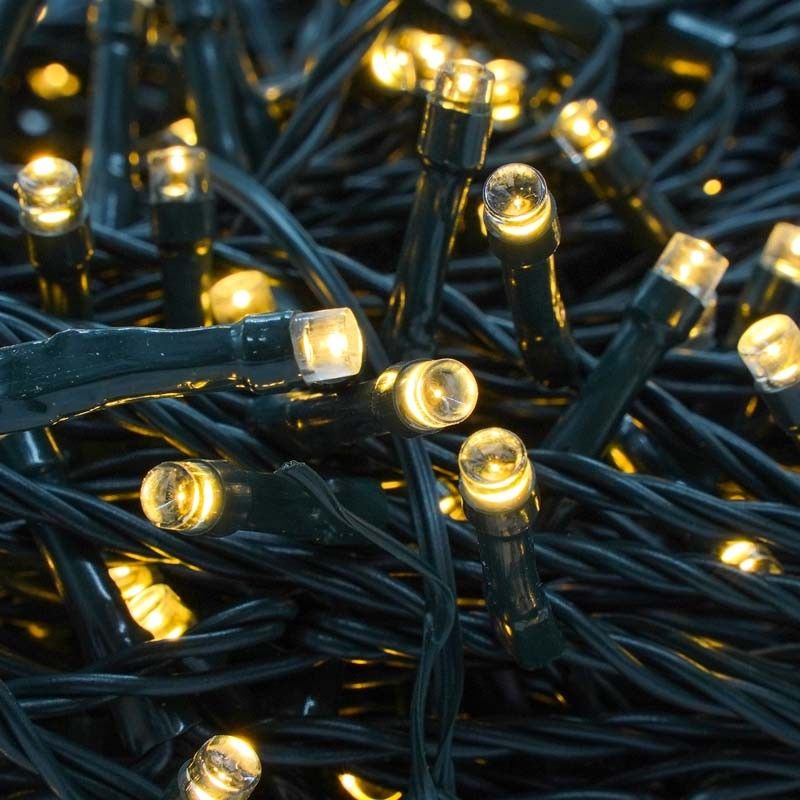 Catena Memory Control con 1000 Luci Led Bianco Caldo con Cavo Verde 50 metri, Uso Esterno