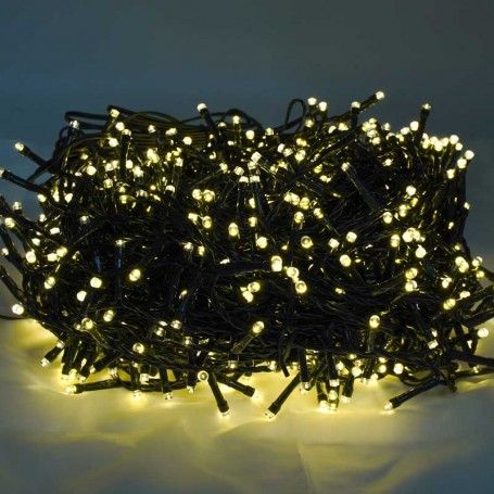 Catena Memory Control con 1000 Luci Led Bianco Caldo con Cavo Verde 50 metri, Uso Esterno