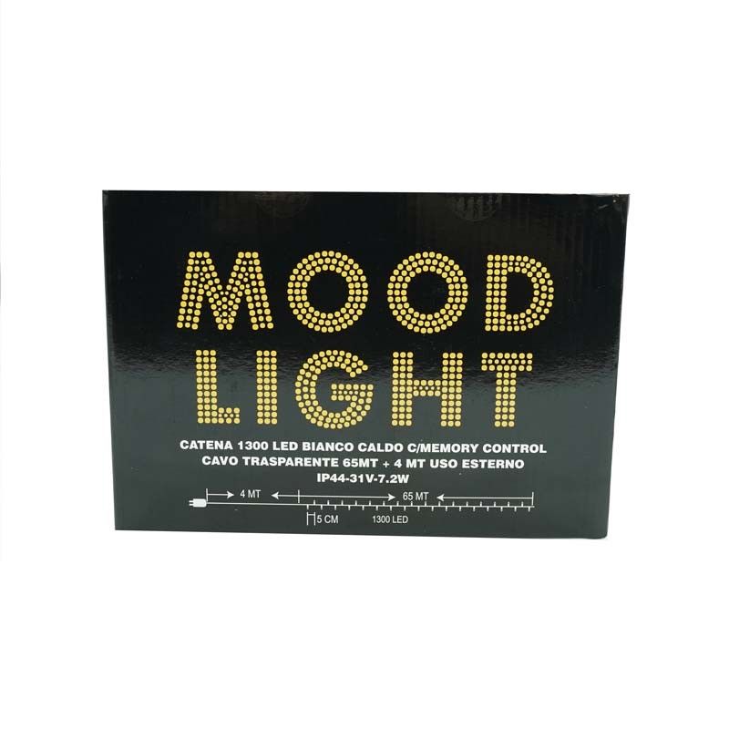 Catena con 1300 Luci Led Bianco Caldo con Cavo Trasparente Memory Control 65 metri, Uso Esterno