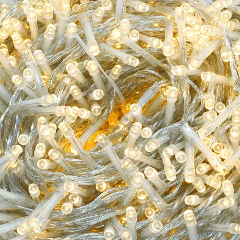Catena con 1300 Luci Led Bianco Caldo con Cavo Trasparente Memory Control 65 metri, Uso Esterno