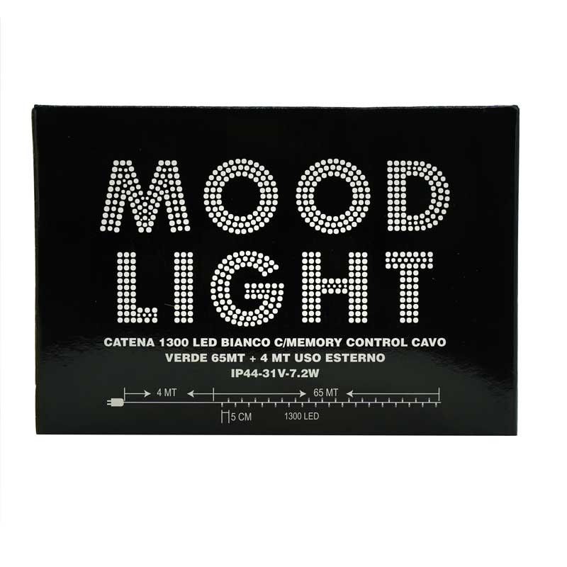 Catena 1300 Luci Led Bianco con Memory Control e Cavo Verde 65 metri, Uso Esterno