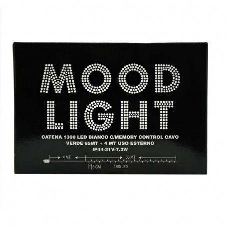 Catena 1300 Luci Led Bianco con Memory Control e Cavo Verde 65 metri, Uso Esterno