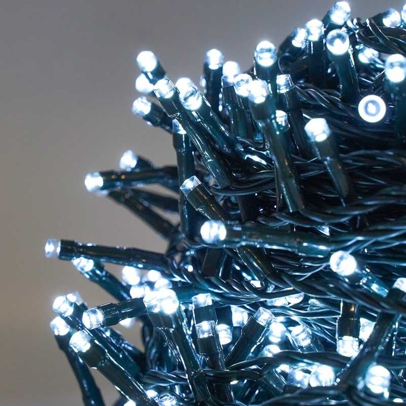 Catena 1300 Luci Led Bianco con Memory Control e Cavo Verde 65 metri, Uso Esterno