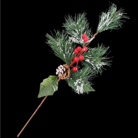 Ramo Natalizio con Pigne e Bacche Rosse H.50 cm
