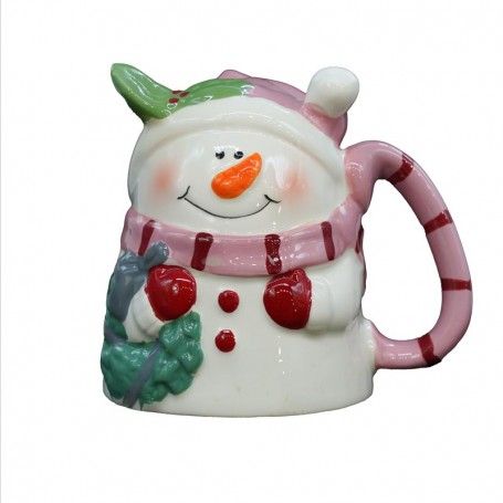 Tazza Natalizia Up&Down con Pupazzo di Neve Bianco e Rosa