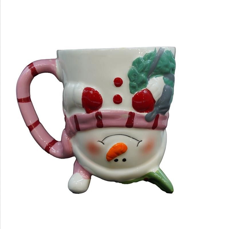 Tazza Natalizia Up&Down con Pupazzo di Neve Bianco e Rosa