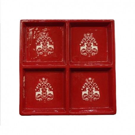 Piatto in Ceramica Rosso Diviso in 4 Sezioni