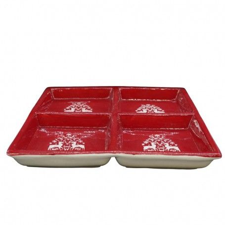 Piatto in Ceramica Rosso Diviso in 4 Sezioni