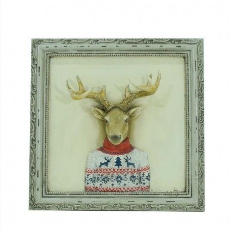 Quadro Natalizio con Renna in Resina 38x38 cm