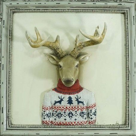 Quadro Natalizio con Renna in Resina 38x38 cm