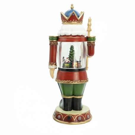 Schiaccianoci Natalizio in Resina e Acrilico con Albero e Treno in Movimento e Luci Led H.35 cm