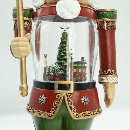 Schiaccianoci Natalizio in Resina e Acrilico con Albero e Treno in Movimento e Luci Led H.35 cm