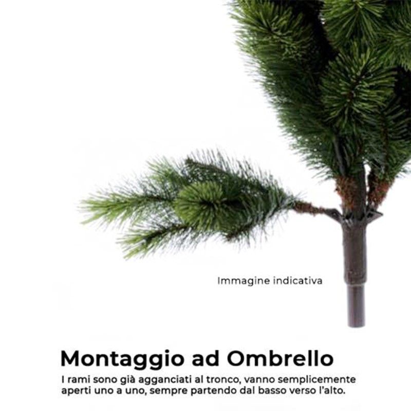 Albero Innevato in Pvc con Luci Led H.210 cm con Apertura ad Ombrello | Albero Realistico Artificiale con Luci Led