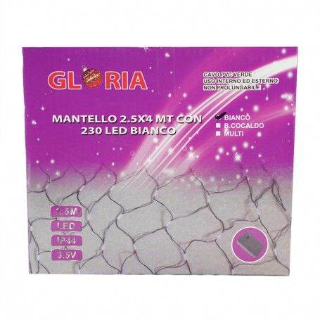 Mantello 2,5x4 mt 230 Led Bianco Freddo con Cavo Verde Controller 8 Giochi Uso Interno