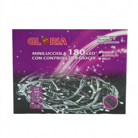 Minilucciole 180 Luci Led Bianco Caldo con Controller 8 Giochi 9 metri Uso Esterno