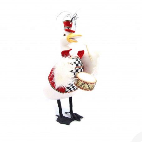 Oca con Tamburo e Abito Rosso a Scacchi H.37 cm