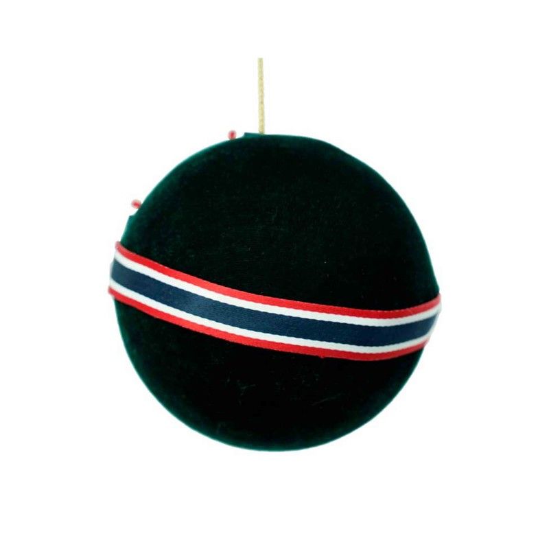 Palla di Natale Verde in Velluto con Nastro Rosso e Verde D.12 cm