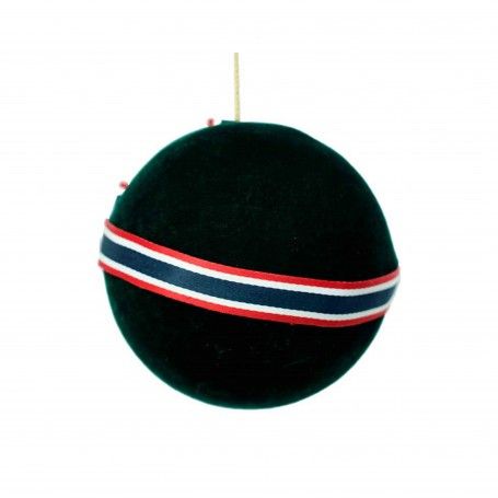 Palla di Natale Verde in Velluto con Nastro Rosso e Verde D.12 cm