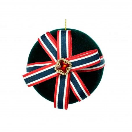 Palla di Natale Verde in Velluto con Nastro Rosso e Verde D.12 cm