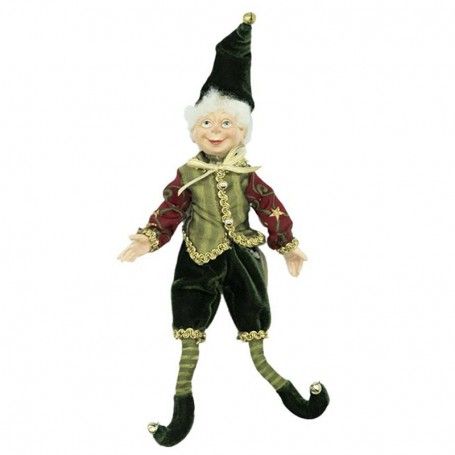 Elfo Natalizio con Abito Verde e Burgundy H.23 cm