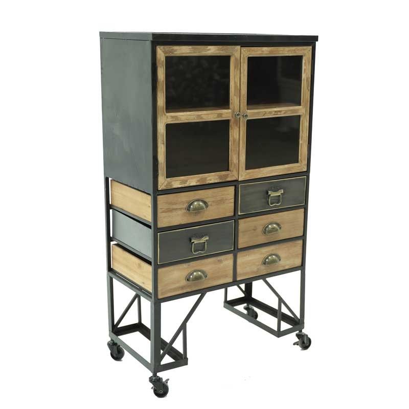 Vetrinetta Stile Industrial con Ruote H.110 cm