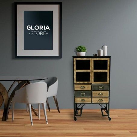 Vetrinetta Stile Industrial con Ruote H.110 cm Vetrinetta Stile Industrial con Ruote H.110 cm