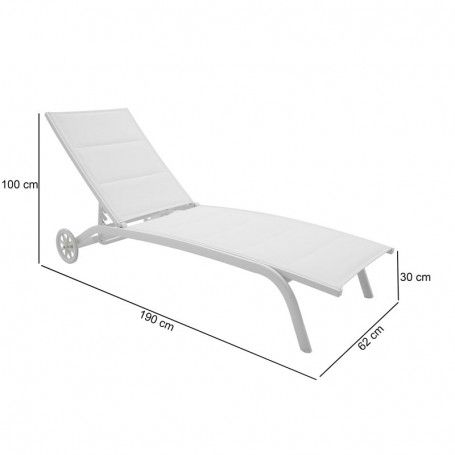 Lettino Prendisole da Giardino, Imbottito e in Alluminio Bianco | Milk