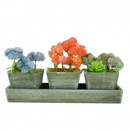 3 Piantine Colorate Artificiali con Sottovaso H.15 cm