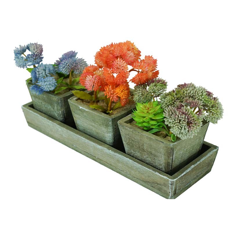 3 Piantine Colorate Artificiali con Sottovaso H.15 cm