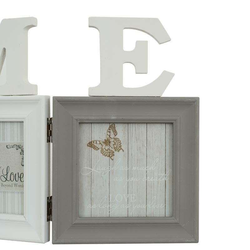 Quattro Cornici per Foto con Scritta Home in Legno