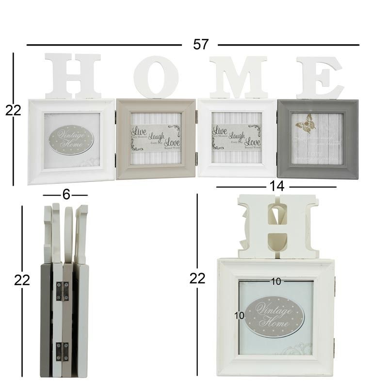Quattro Cornici per Foto con Scritta Home in Legno