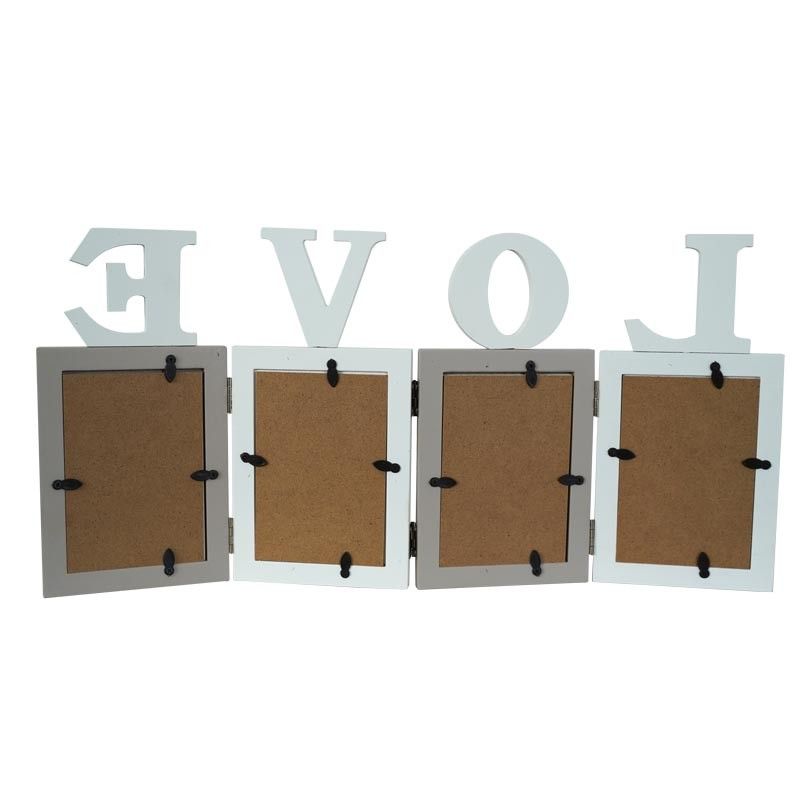 Quattro Cornici per Foto in Legno con scritta Love