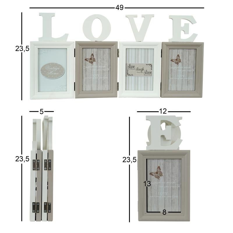 Quattro Cornici per Foto in Legno con scritta Love