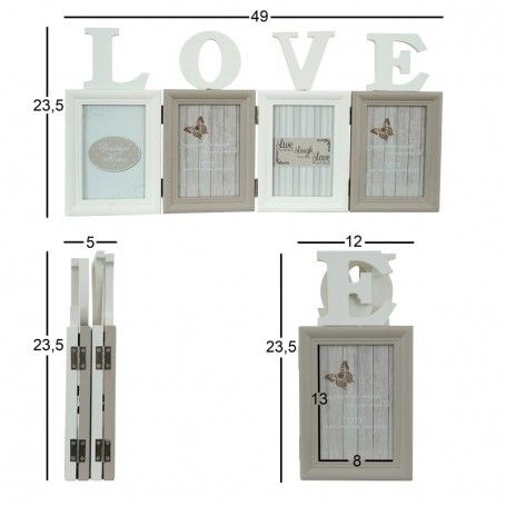 Quattro Cornici per Foto in Legno con scritta Love