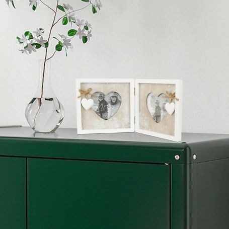 Cornice Doppia per Foto con 2 Cuori in Legno